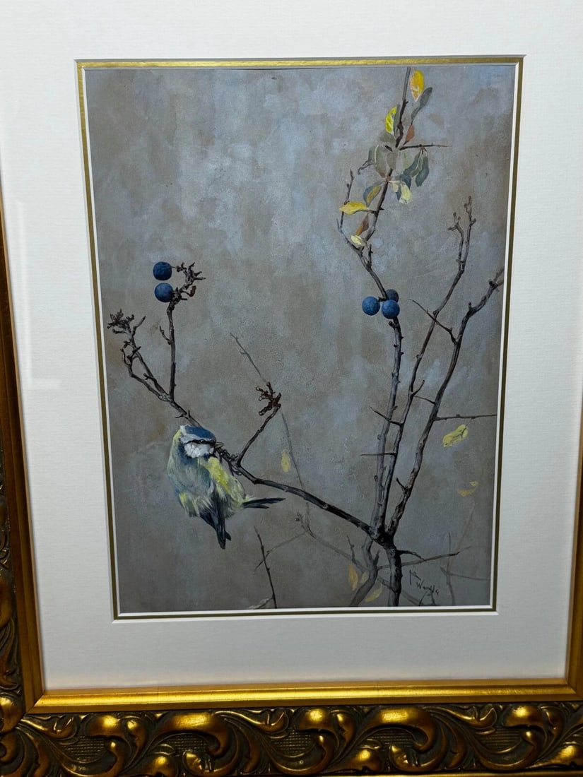 Victorian C1900 Antique Painting Apple Blossom Blue Tit Bird by Arthur Wardle - 10