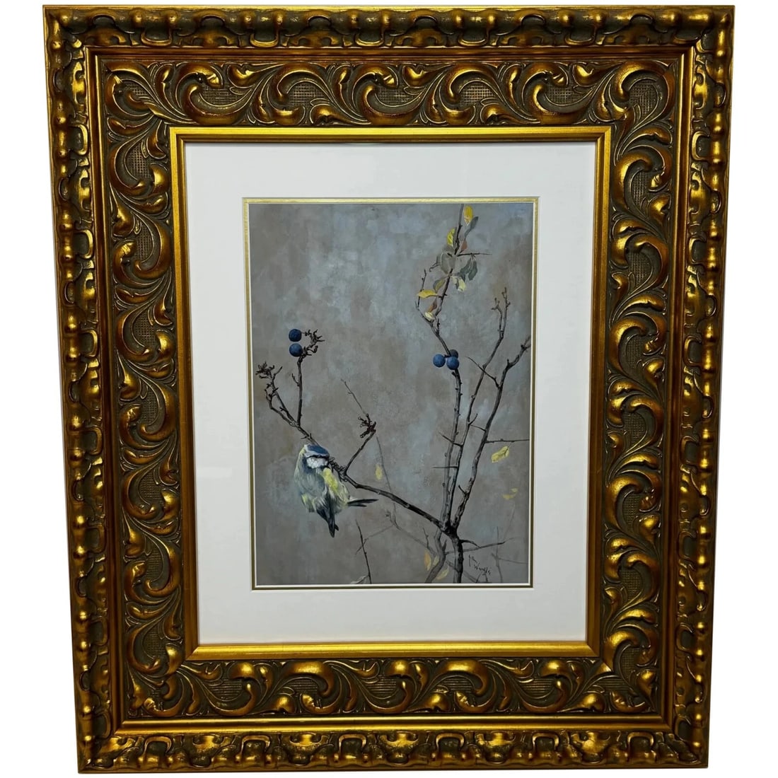 Victorian C1900 Antique Painting Apple Blossom Blue Tit Bird by Arthur Wardle (1 of 20)