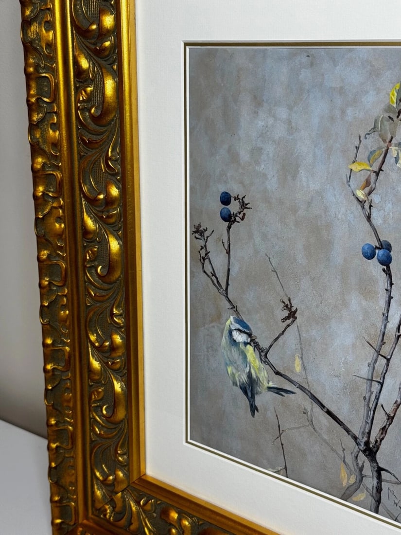 Victorian C1900 Antique Painting Apple Blossom Blue Tit Bird by Arthur Wardle - 7