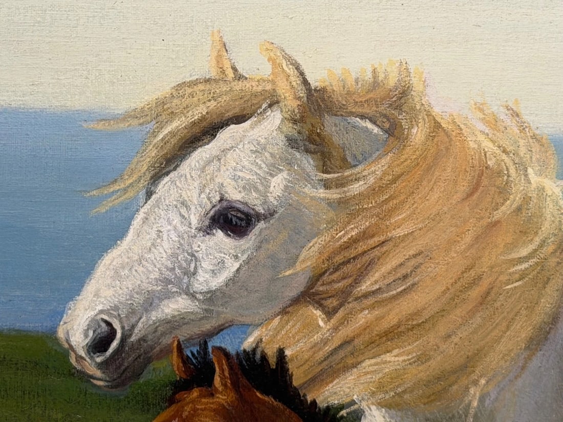 Equestrian Oil Painting Grey Mare Standing Aside Chestnut Foal "Mother and Son" - 13