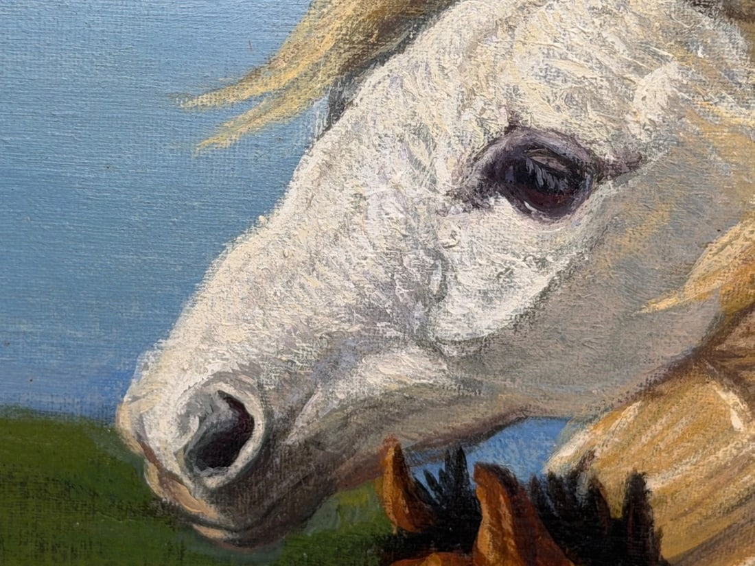 Equestrian Oil Painting Grey Mare Standing Aside Chestnut Foal "Mother and Son" - 14