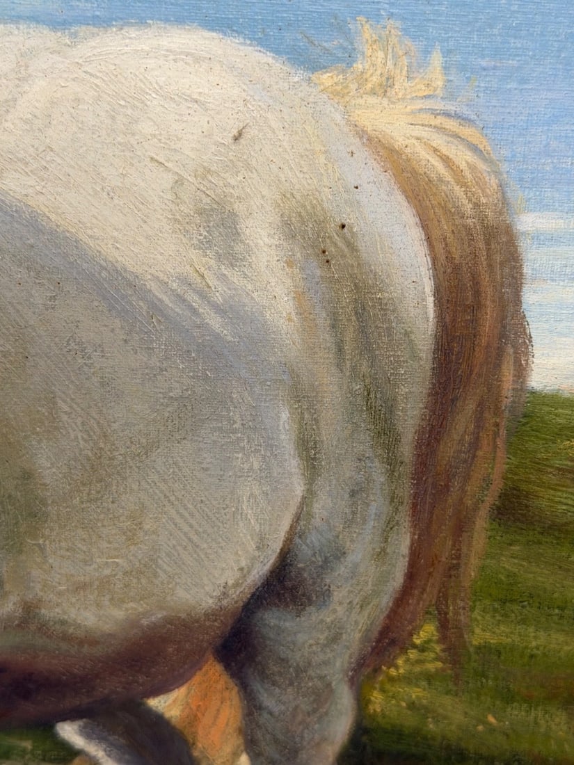Equestrian Oil Painting Grey Mare Standing Aside Chestnut Foal "Mother and Son" - 19
