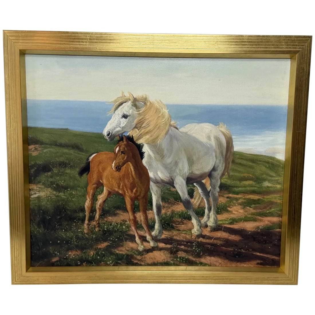 Equestrian Oil Painting Grey Mare Standing Aside Chestnut Foal "Mother and Son" (1 of 20)