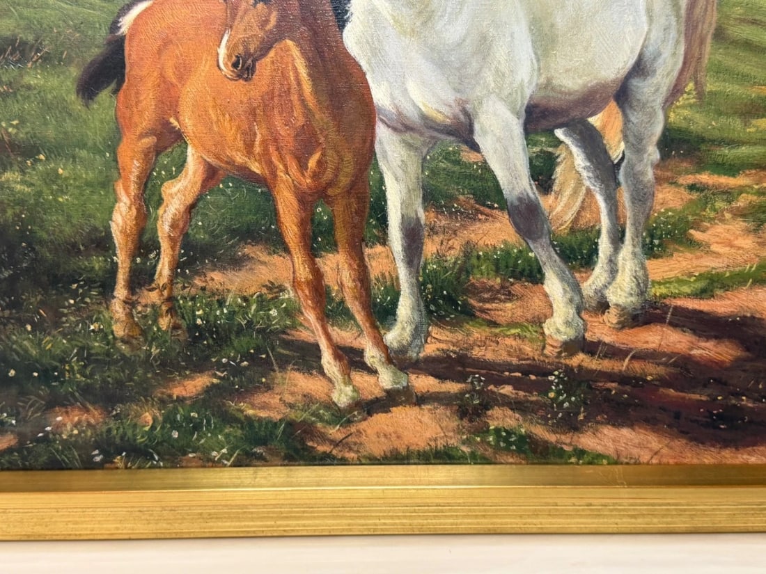 Equestrian Oil Painting Grey Mare Standing Aside Chestnut Foal "Mother and Son" - 5