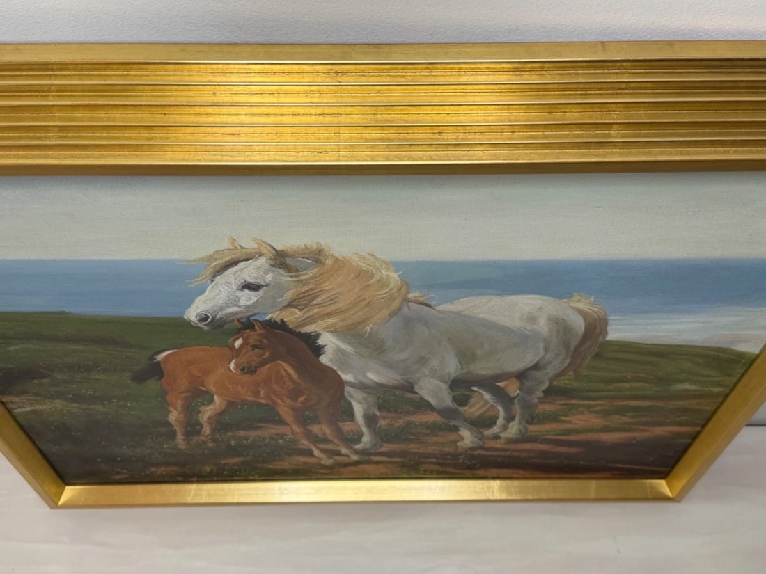 Equestrian Oil Painting Grey Mare Standing Aside Chestnut Foal "Mother and Son" - 7