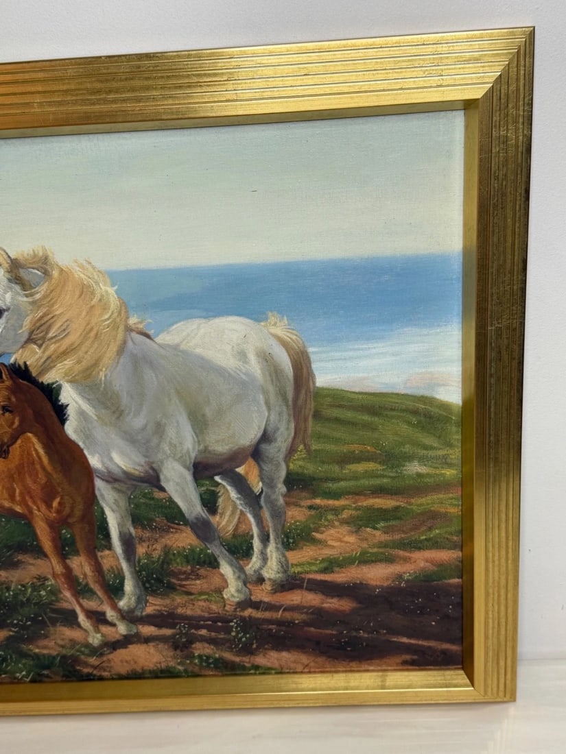 Equestrian Oil Painting Grey Mare Standing Aside Chestnut Foal "Mother and Son" - 8