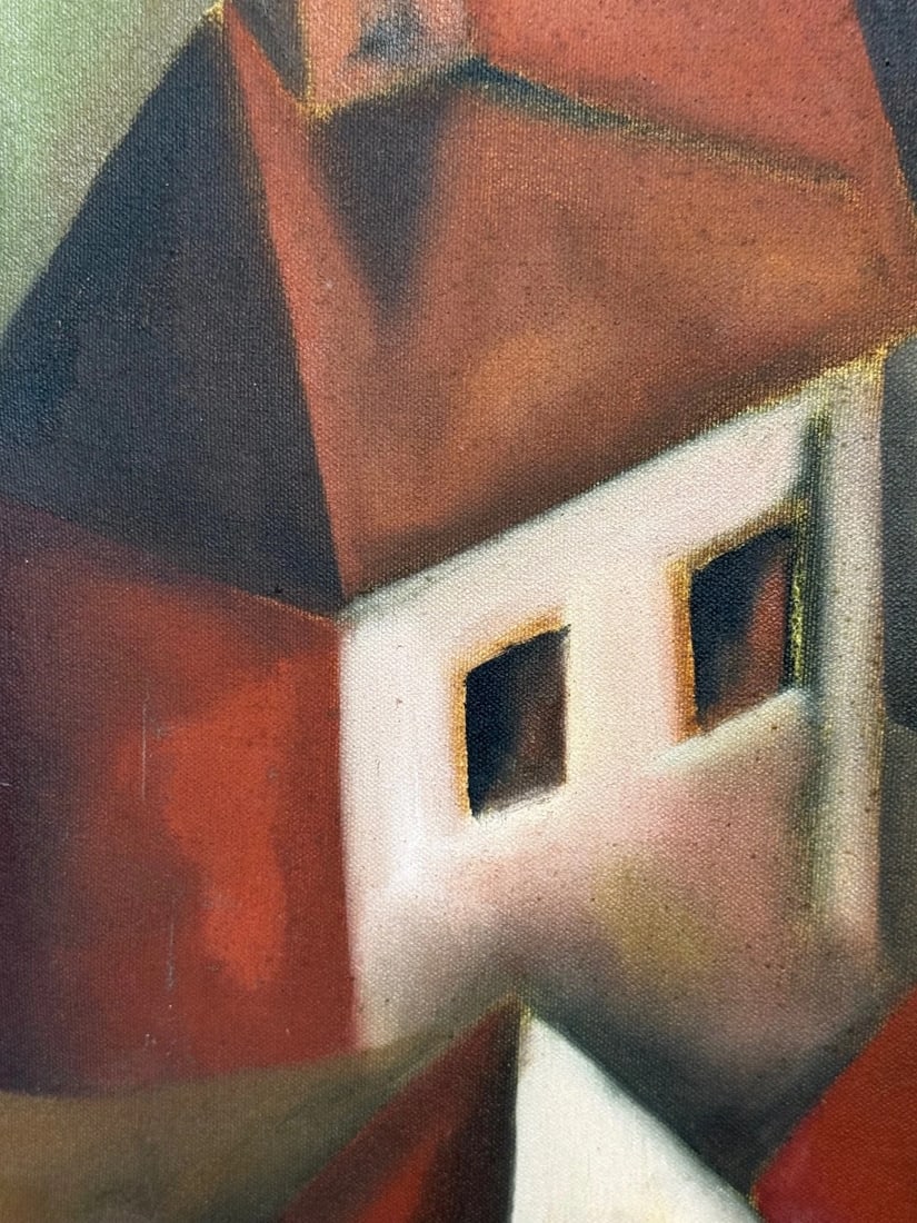 After Picasso Oil Painting Large Cubist-Influenced Cascading Hillside Village - 16