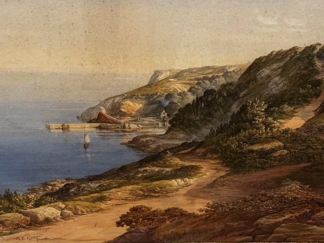 Samuel Edward Kelly Watercolour Coastal Landscape Babbacombe Beach Devon - 2