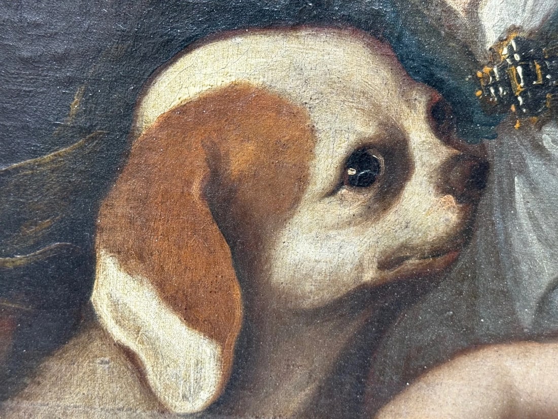 An Endearing Bond Boy with King Charles Spaniel Puppy Circle Of Mary Beale C1680 - 12