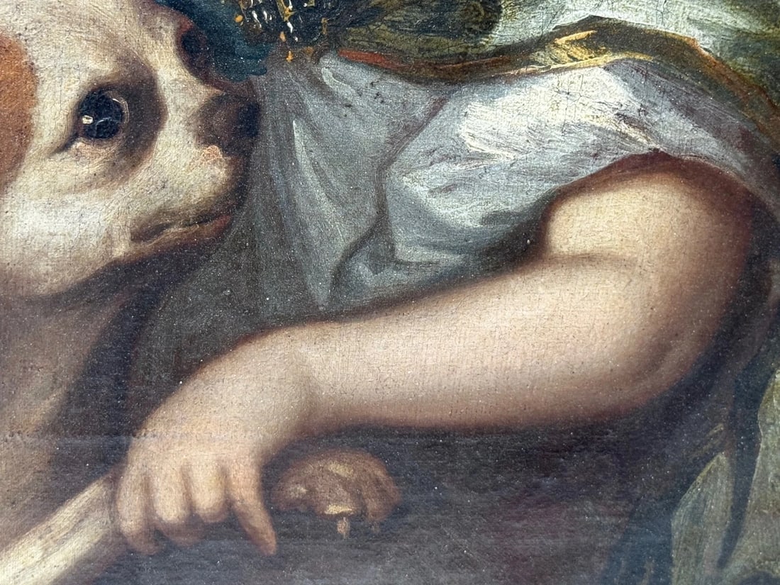 An Endearing Bond Boy with King Charles Spaniel Puppy Circle Of Mary Beale C1680 - 19