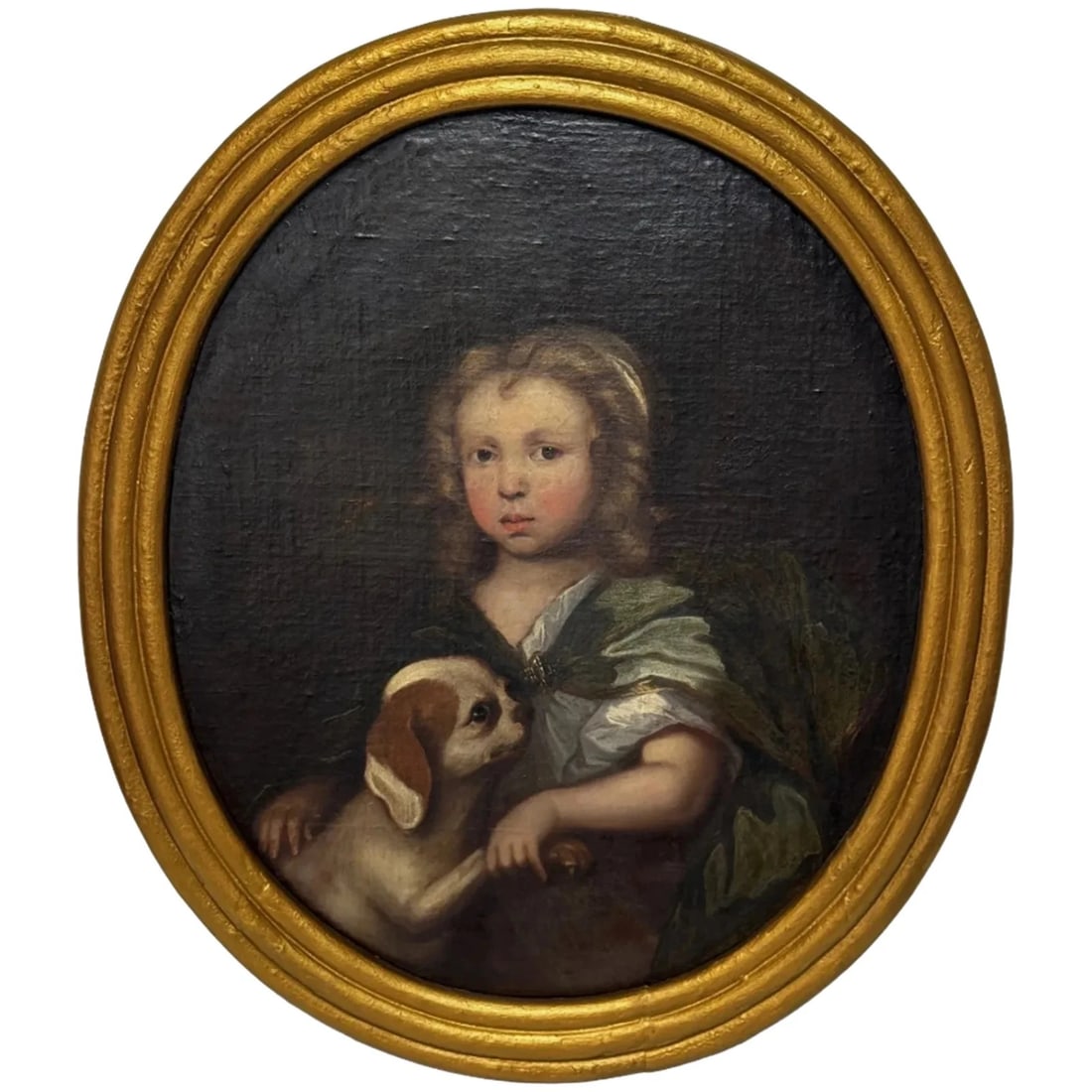 An Endearing Bond Boy with King Charles Spaniel Puppy Circle Of Mary Beale C1680 (1 of 20)