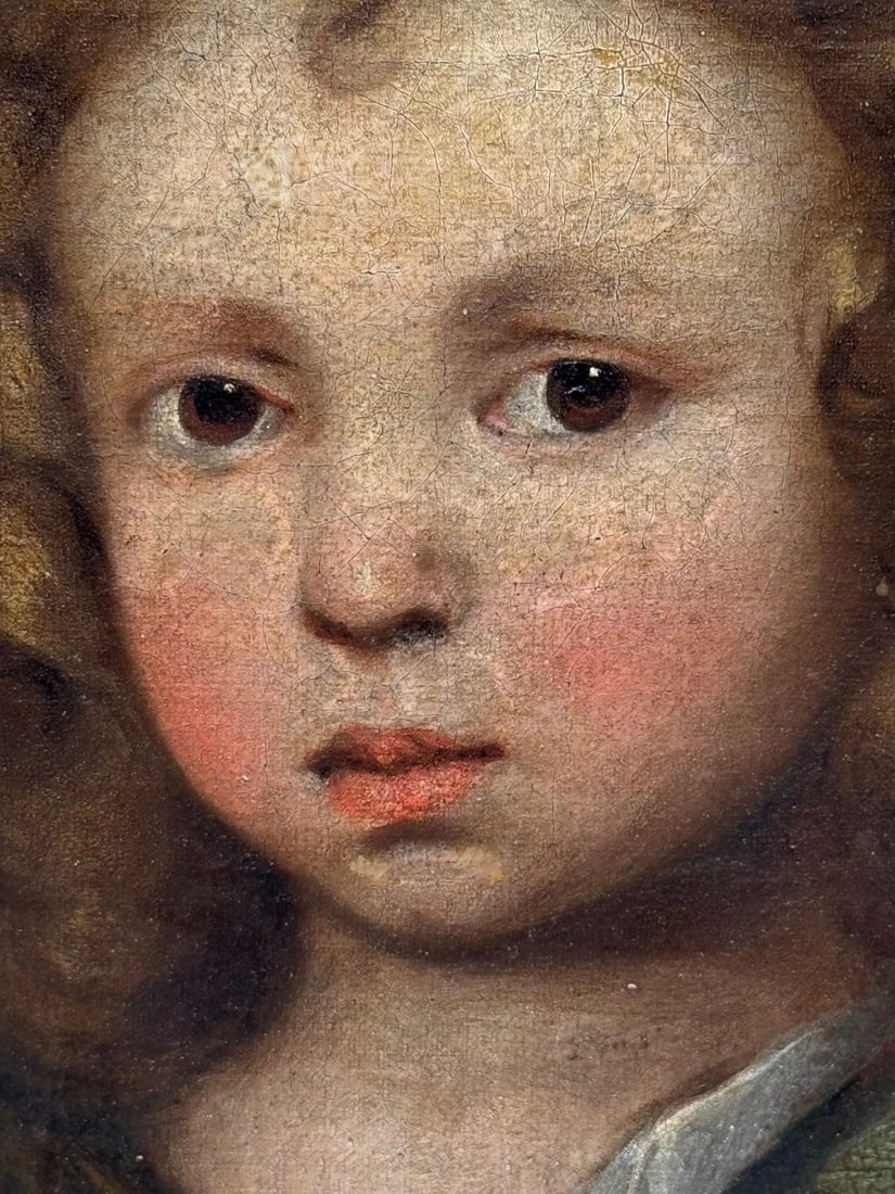 An Endearing Bond Boy with King Charles Spaniel Puppy Circle Of Mary Beale C1680 - 4