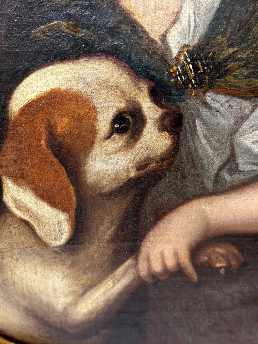 An Endearing Bond Boy with King Charles Spaniel Puppy Circle Of Mary Beale C1680 - 6
