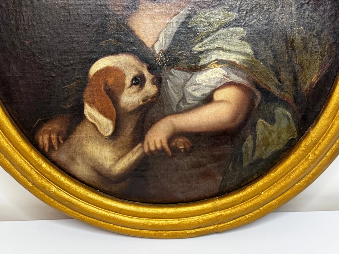 An Endearing Bond Boy with King Charles Spaniel Puppy Circle Of Mary Beale C1680 - 9