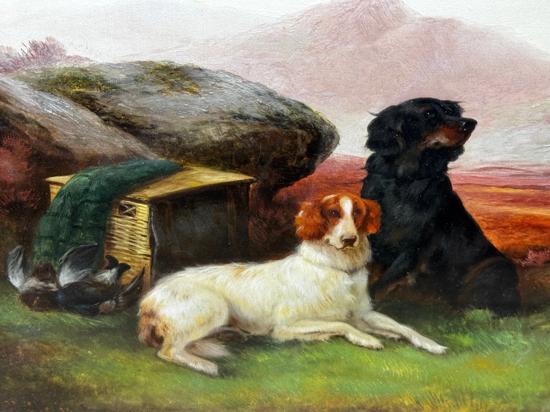 Victorian Oil Painting Sporting "Game Dogs" Signed Robert Cleminson (1864-1903) - 13