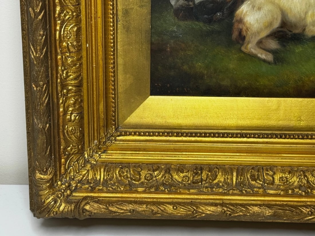 Victorian Oil Painting Sporting "Game Dogs" Signed Robert Cleminson (1864-1903) - 16
