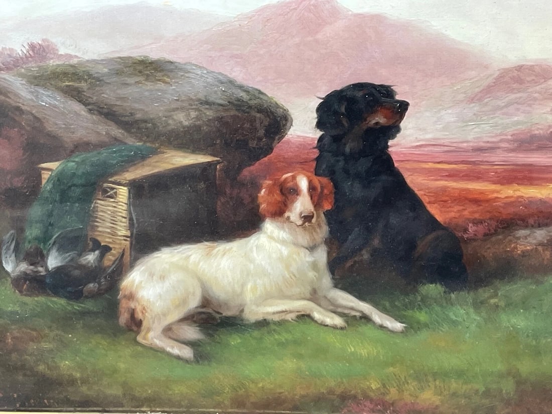 Victorian Oil Painting Sporting "Game Dogs" Signed Robert Cleminson (1864-1903) - 2