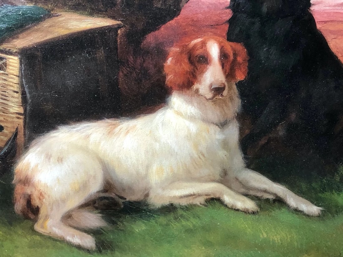 Victorian Oil Painting Sporting "Game Dogs" Signed Robert Cleminson (1864-1903) - 3