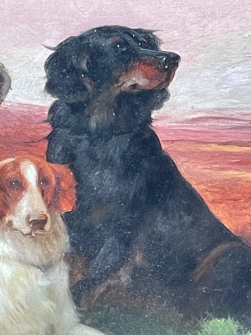 Victorian Oil Painting Sporting "Game Dogs" Signed Robert Cleminson (1864-1903) - 4