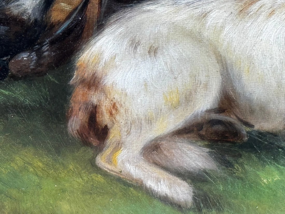 Victorian Oil Painting Sporting "Game Dogs" Signed Robert Cleminson (1864-1903) - 7