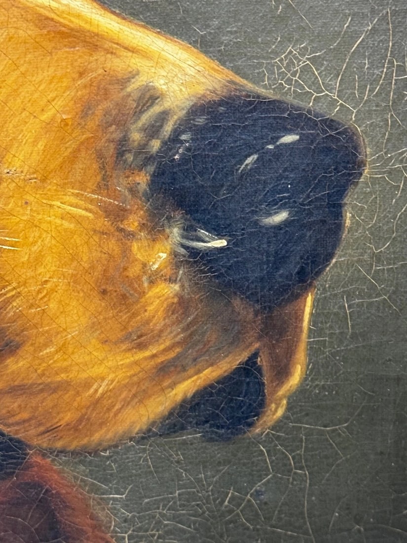Victorian Masterpiece Oil Painting Landseer's Mastiff Bloodhound Prized Dog Odin - 10