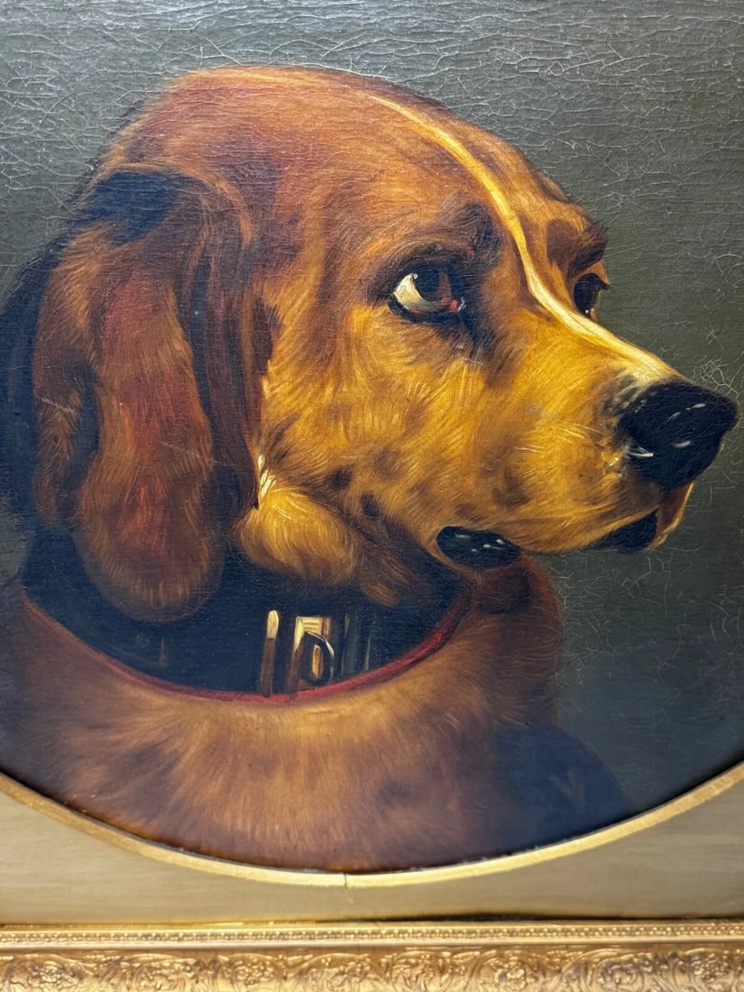 Victorian Masterpiece Oil Painting Landseer's Mastiff Bloodhound Prized Dog Odin - 2