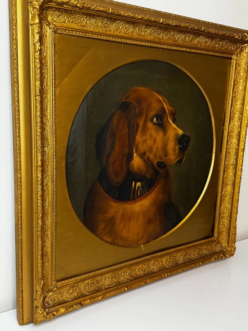 Victorian Masterpiece Oil Painting Landseer's Mastiff Bloodhound Prized Dog Odin - 3