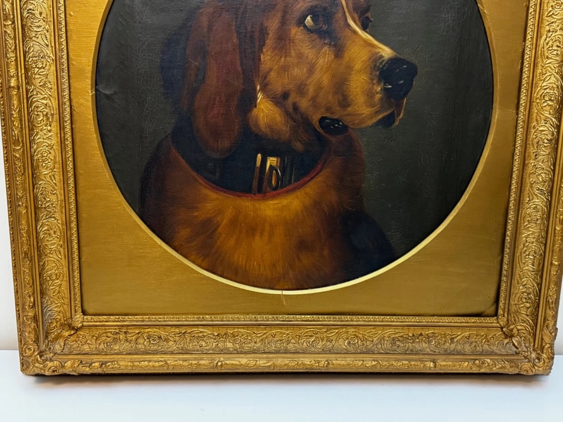 Victorian Masterpiece Oil Painting Landseer's Mastiff Bloodhound Prized Dog Odin - 4