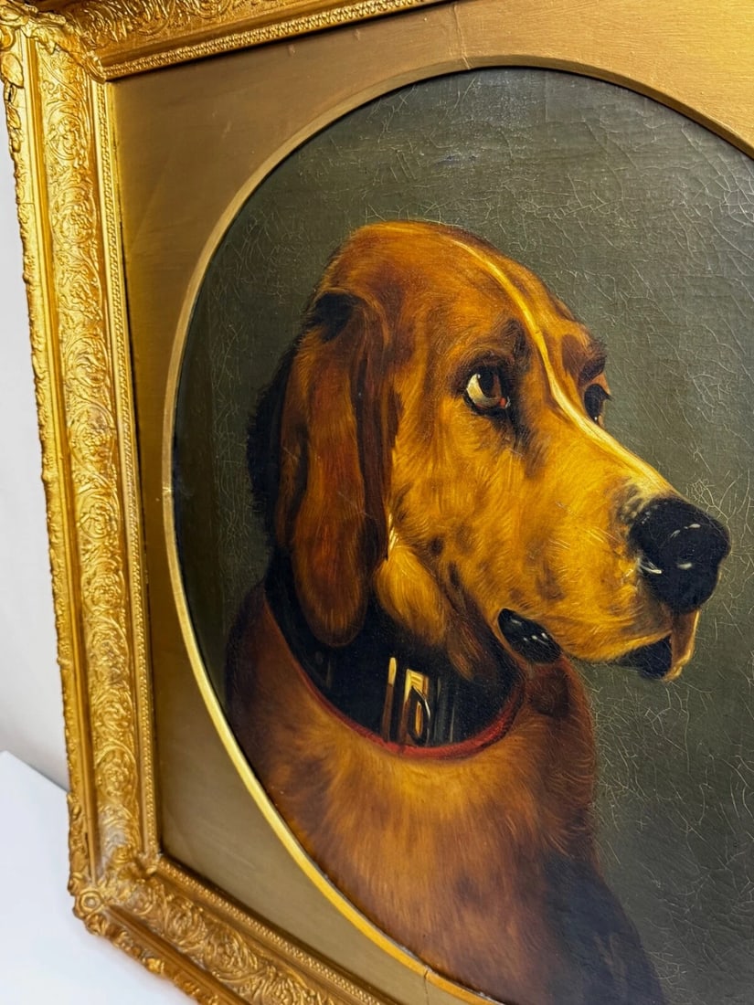 Victorian Masterpiece Oil Painting Landseer's Mastiff Bloodhound Prized Dog Odin - 6