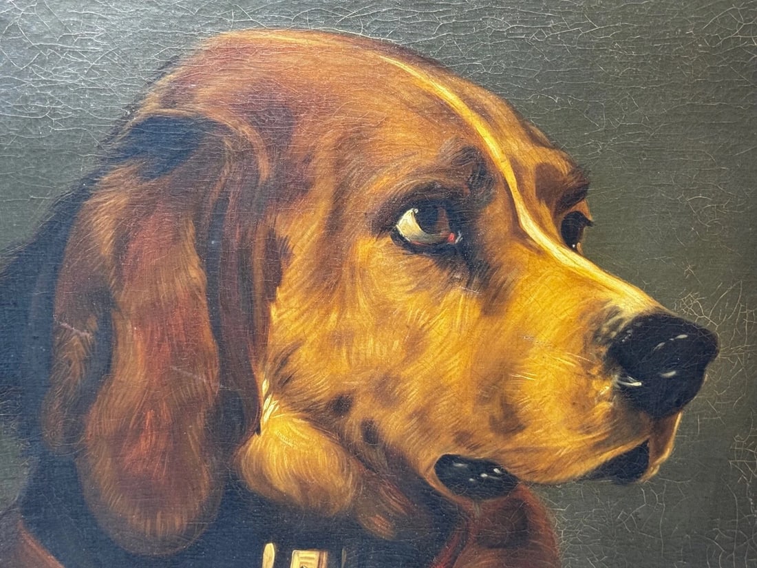 Victorian Masterpiece Oil Painting Landseer's Mastiff Bloodhound Prized Dog Odin - 8