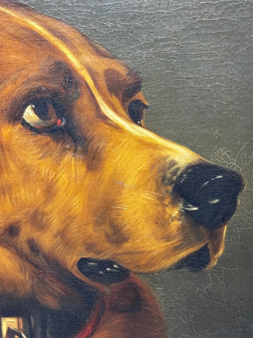 Victorian Masterpiece Oil Painting Landseer's Mastiff Bloodhound Prized Dog Odin - 9