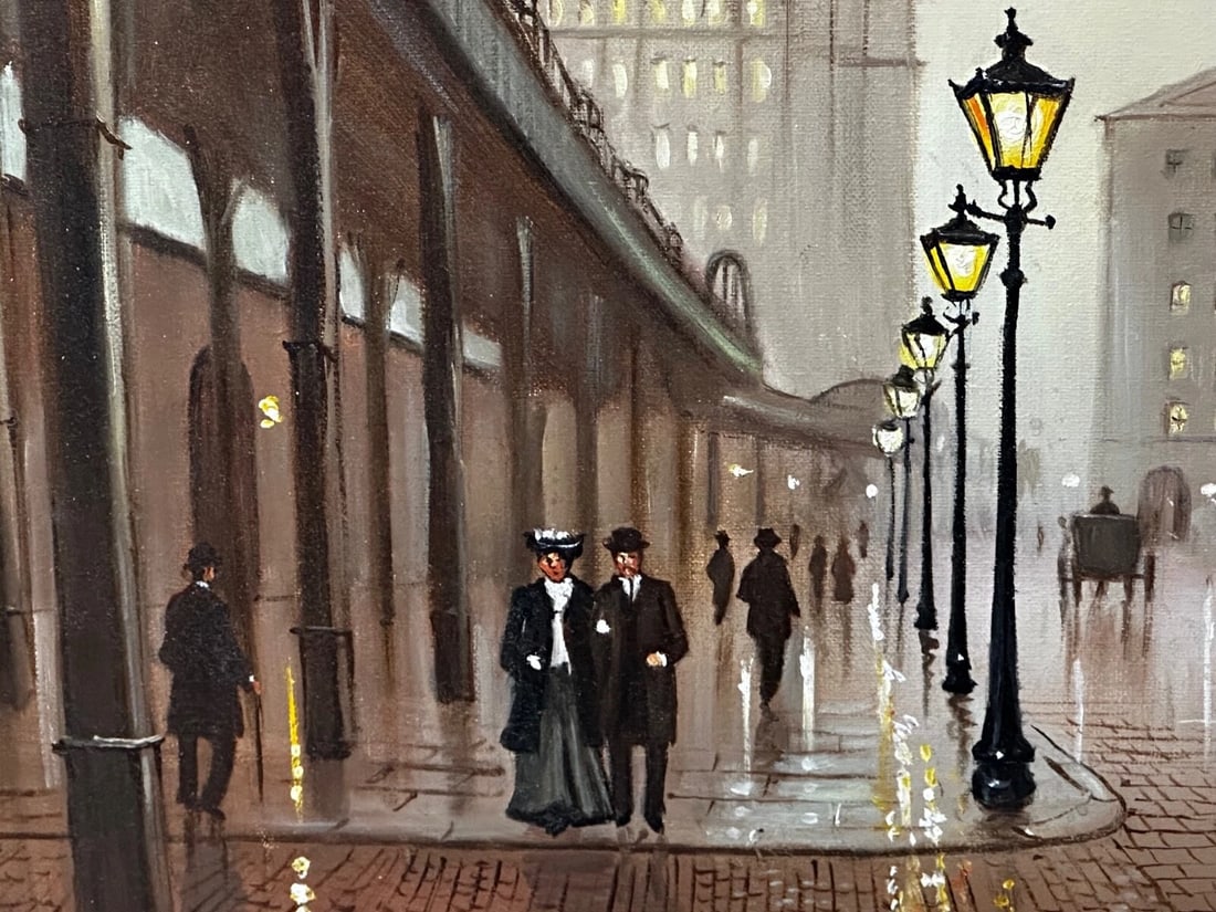 Oil Painting – Liverpool Strand Street Dock Road 1911 Edwardian Cityscape - 14