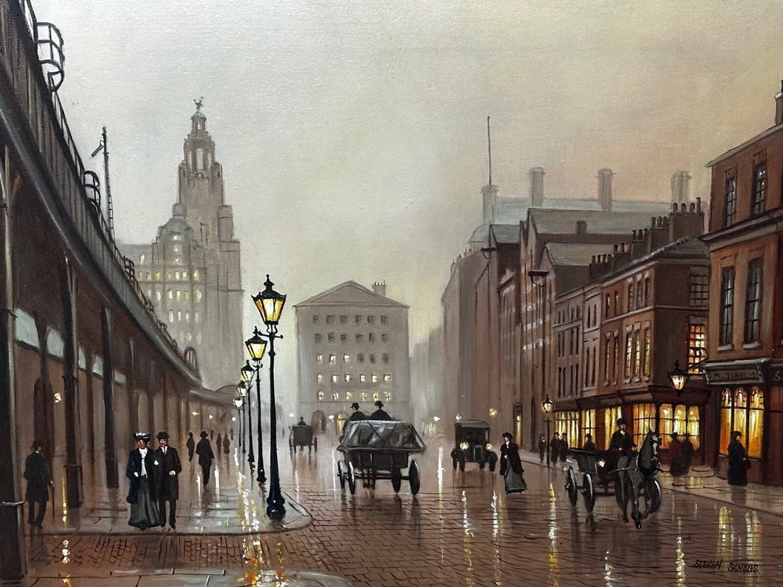 Oil Painting – Liverpool Strand Street Dock Road 1911 Edwardian Cityscape - 2
