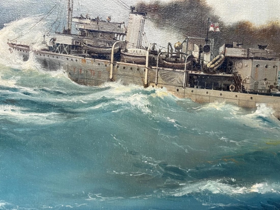 Oil Painting HMS Franklin Ship The Pentlands 1944 WW2 Convoy Duty North Sea - 11