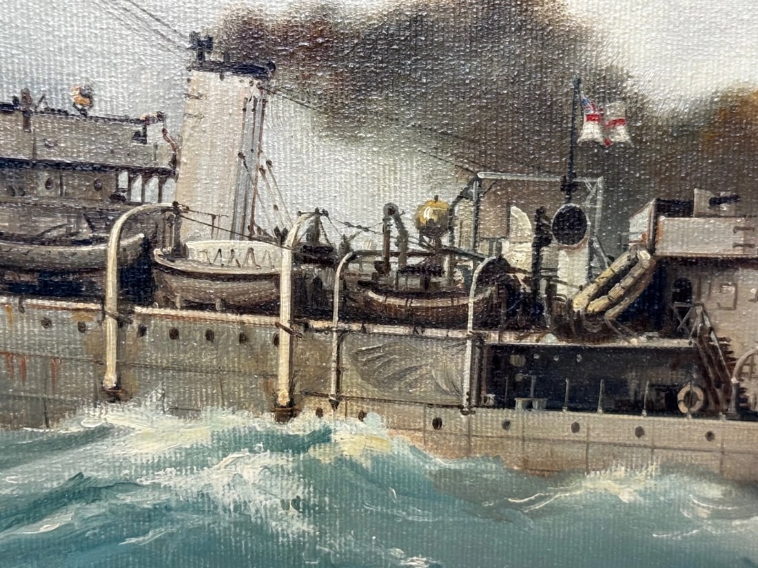 Oil Painting HMS Franklin Ship The Pentlands 1944 WW2 Convoy Duty North Sea - 12