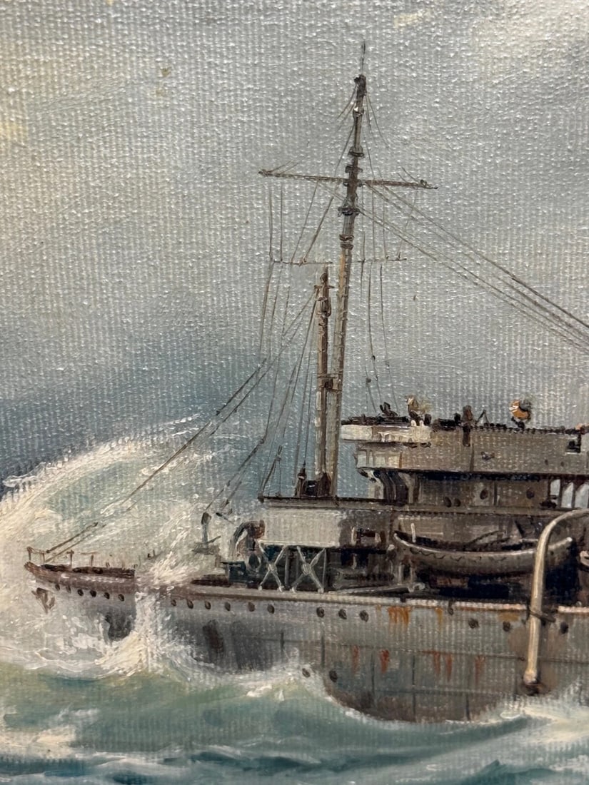 Oil Painting HMS Franklin Ship The Pentlands 1944 WW2 Convoy Duty North Sea - 13