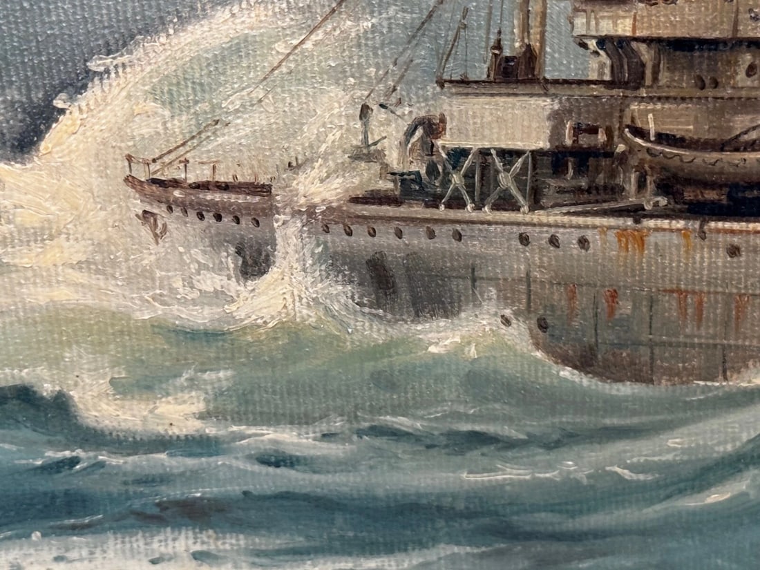 Oil Painting HMS Franklin Ship The Pentlands 1944 WW2 Convoy Duty North Sea - 14
