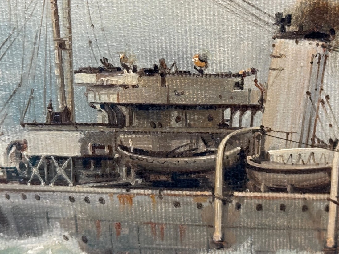 Oil Painting HMS Franklin Ship The Pentlands 1944 WW2 Convoy Duty North Sea - 15