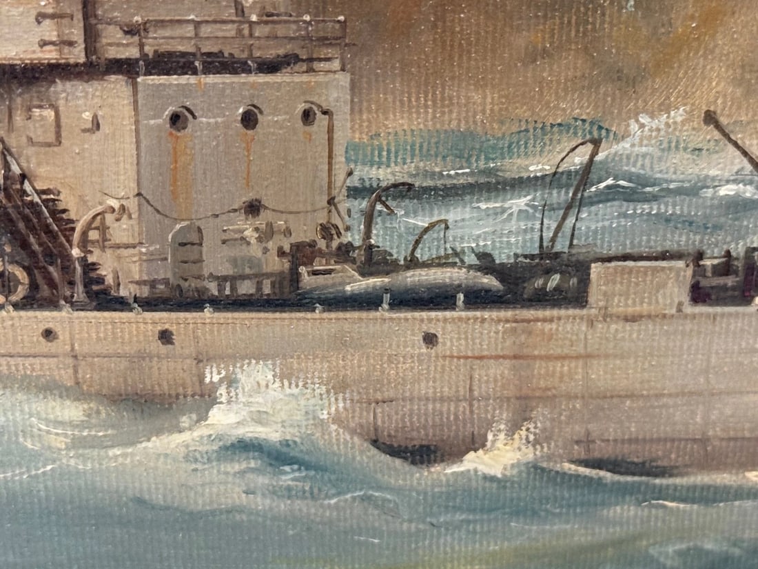 Oil Painting HMS Franklin Ship The Pentlands 1944 WW2 Convoy Duty North Sea - 19