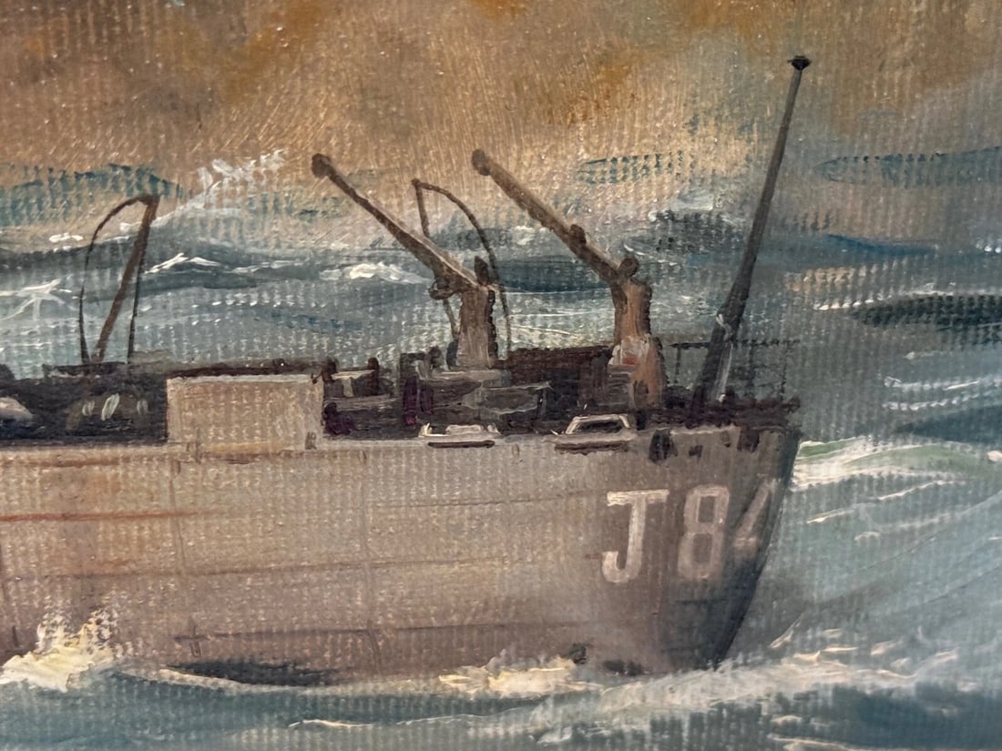 Oil Painting HMS Franklin Ship The Pentlands 1944 WW2 Convoy Duty North Sea - 20