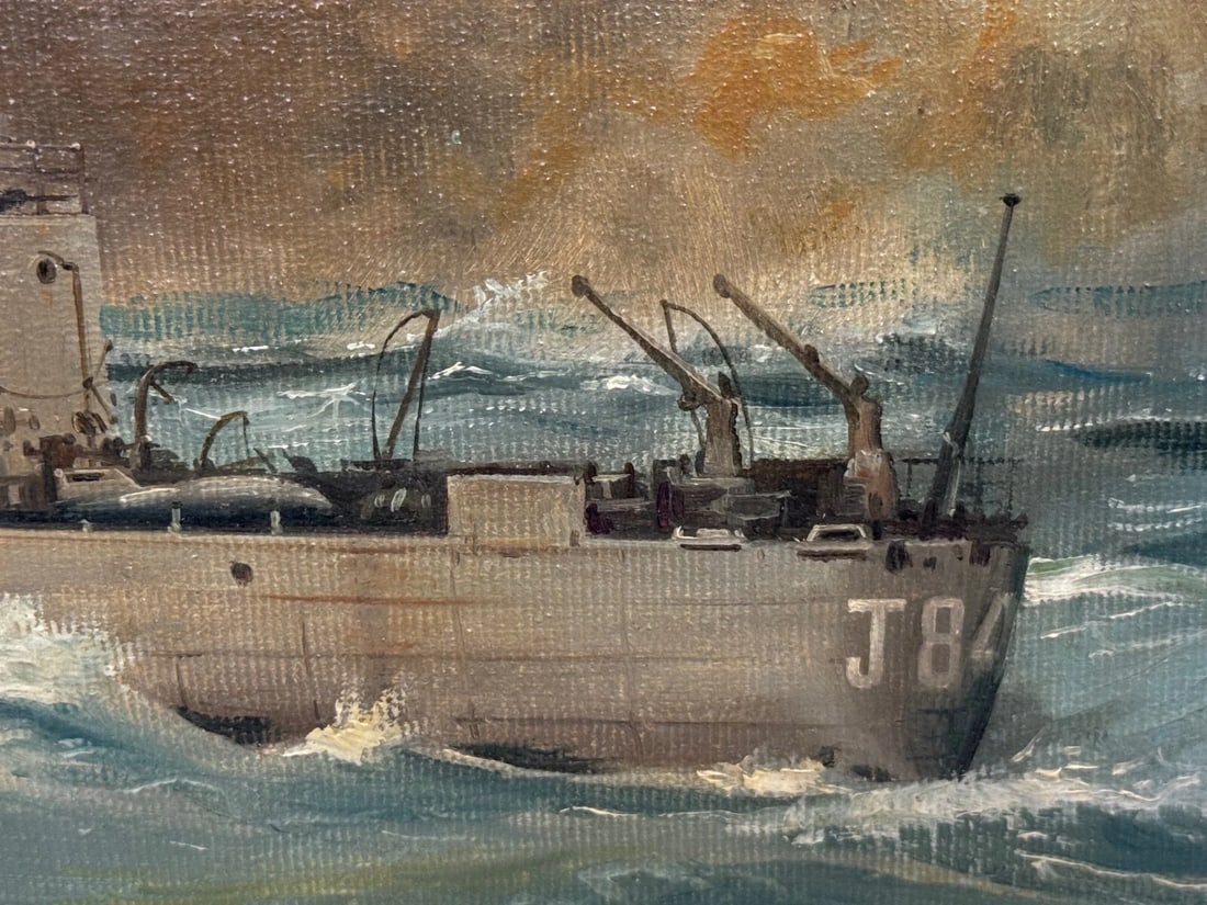 Oil Painting HMS Franklin Ship The Pentlands 1944 WW2 Convoy Duty North Sea - 6