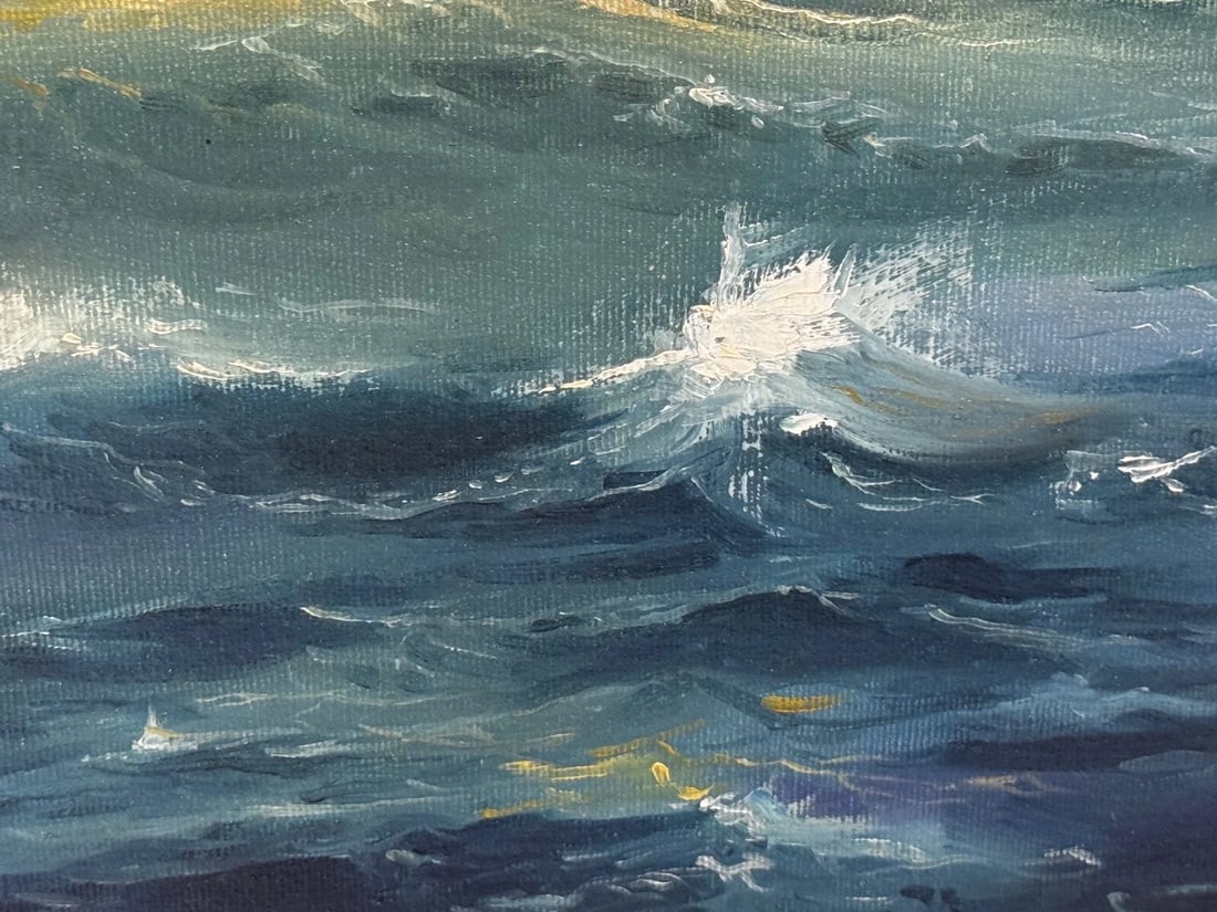 Oil Painting HMS Franklin Ship The Pentlands 1944 WW2 Convoy Duty North Sea - 7