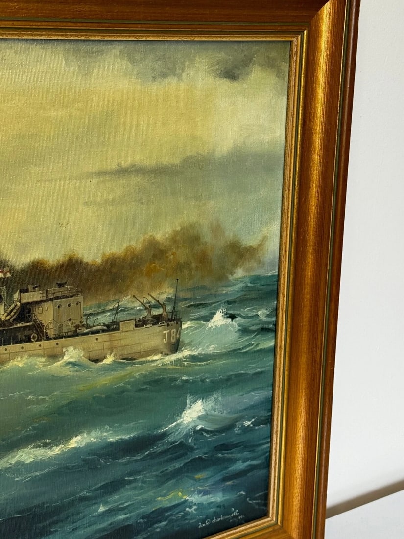 Oil Painting HMS Franklin Ship The Pentlands 1944 WW2 Convoy Duty North Sea - 9
