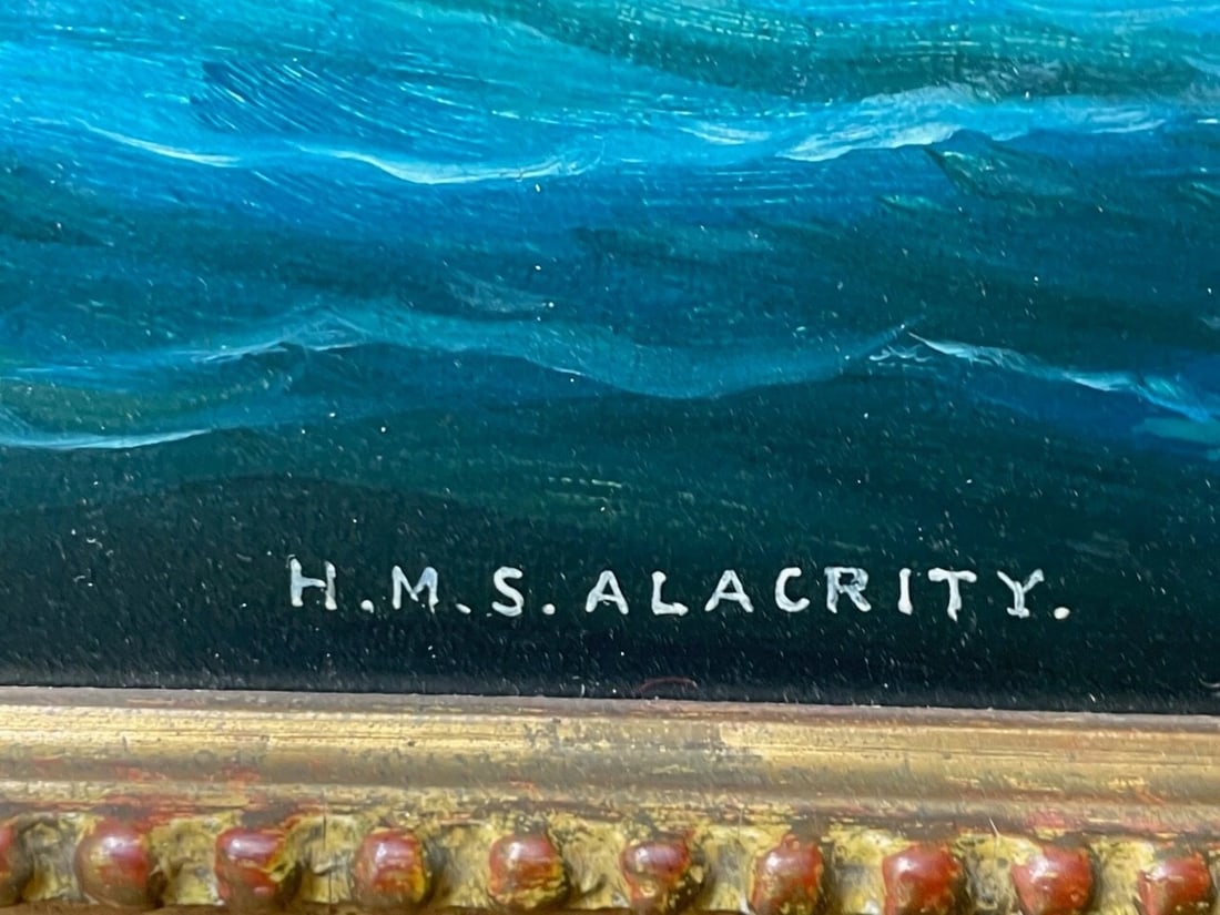 Anglo Chinese School Marine Oil Painting HMS Alacrity Schooner Steam Sail Ship - 7
