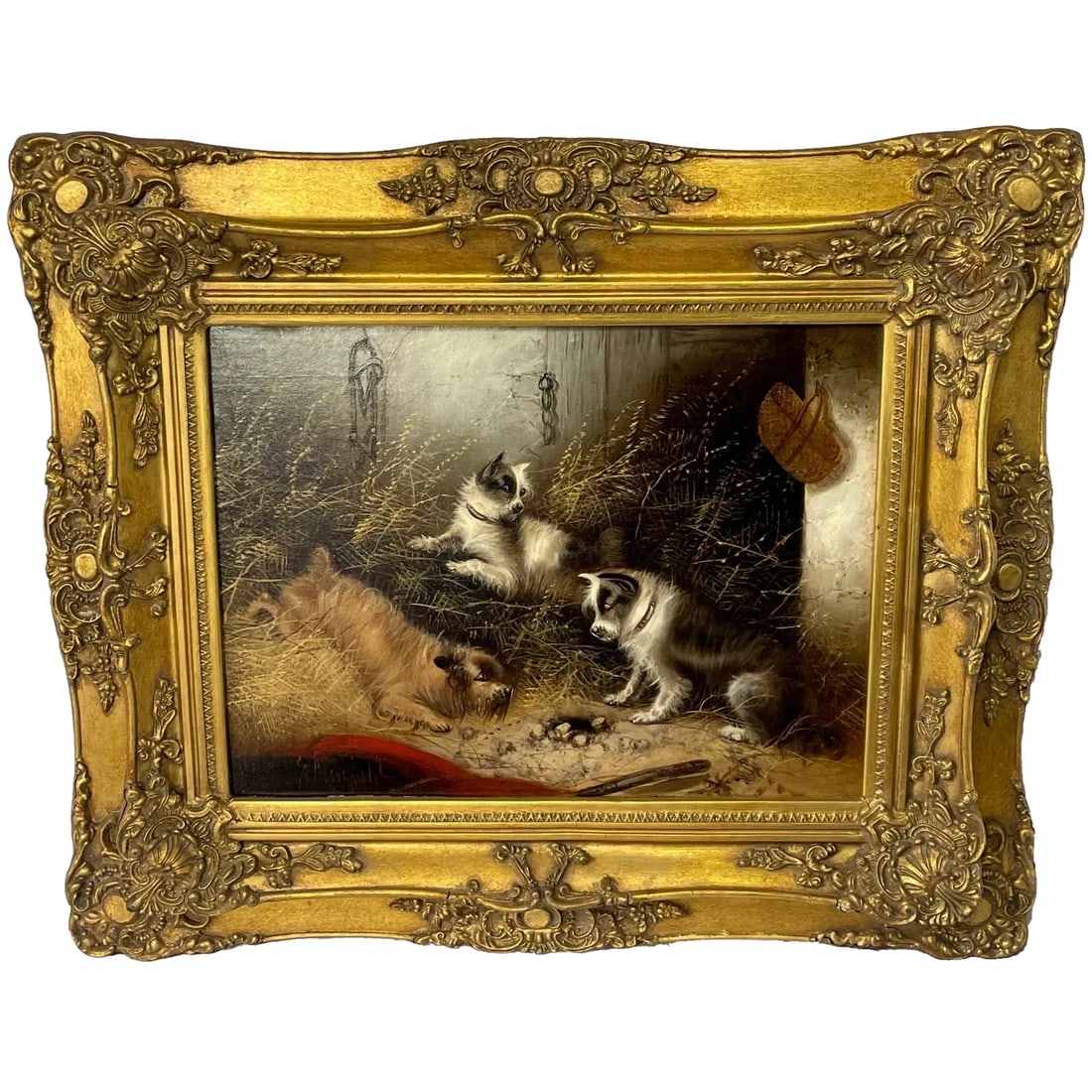 Oil Painting 3 Hunting Terrier Dogs "A Sharp Lookout" Edward Armfield 1817-1896 (1 of 12)
