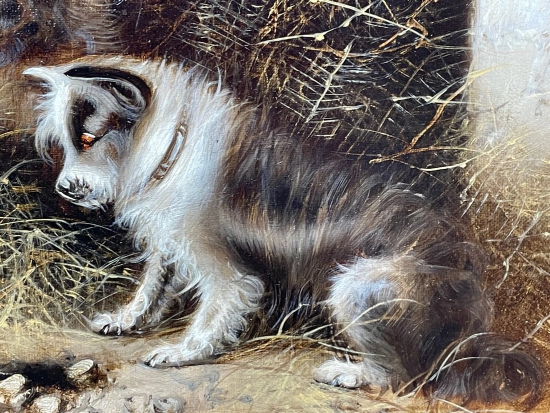 Oil Painting 3 Hunting Terrier Dogs "A Sharp Lookout" Edward Armfield 1817-1896 - 4