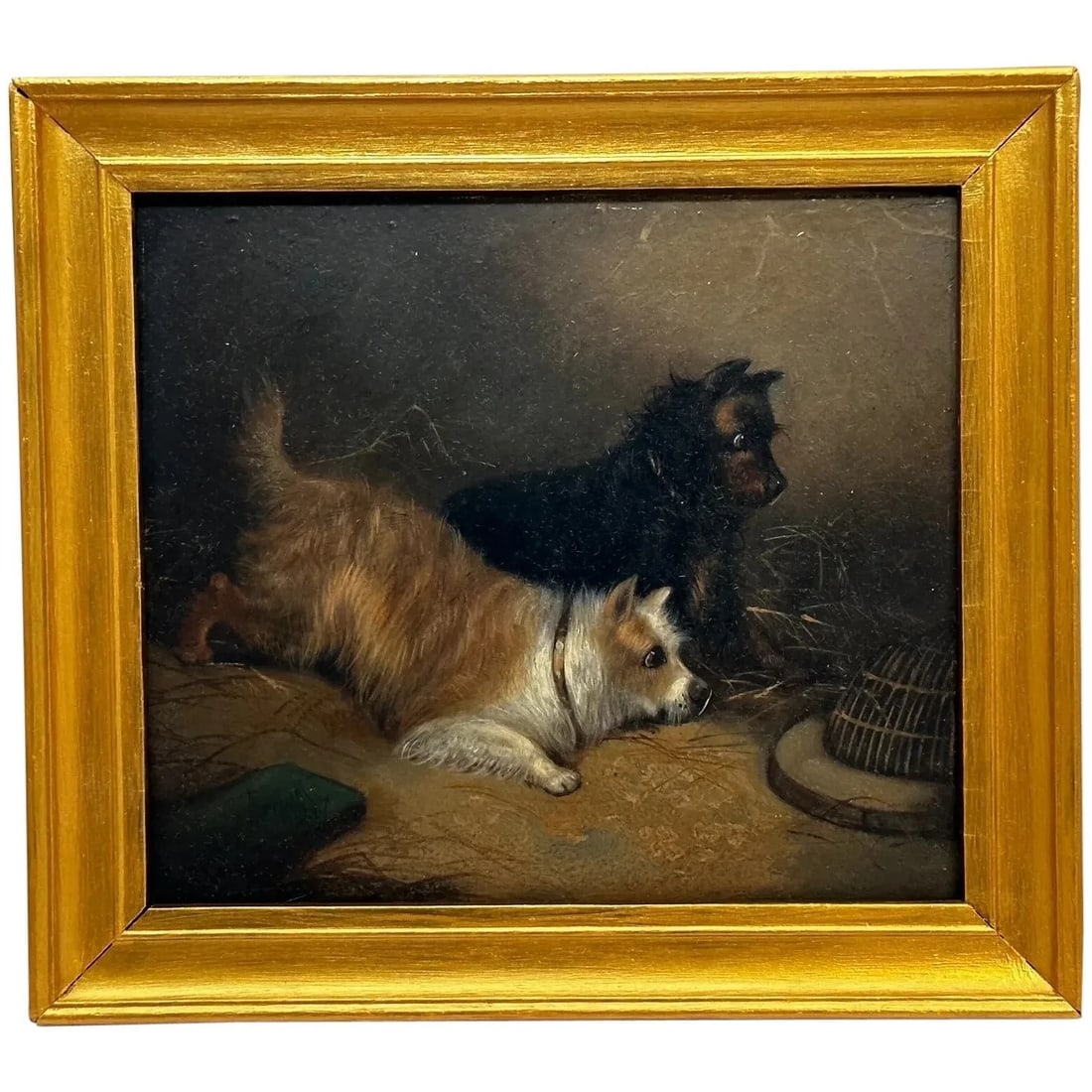 Oil Painting Hunting 2 Terrier Dogs On The Scent Ratting George Armfield C1867 (1 of 20)