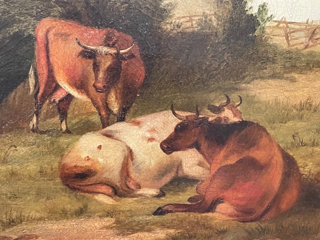 Majestic Georgian Pastoral Oil Painting Cattle Watering After Paulus Potter - 4