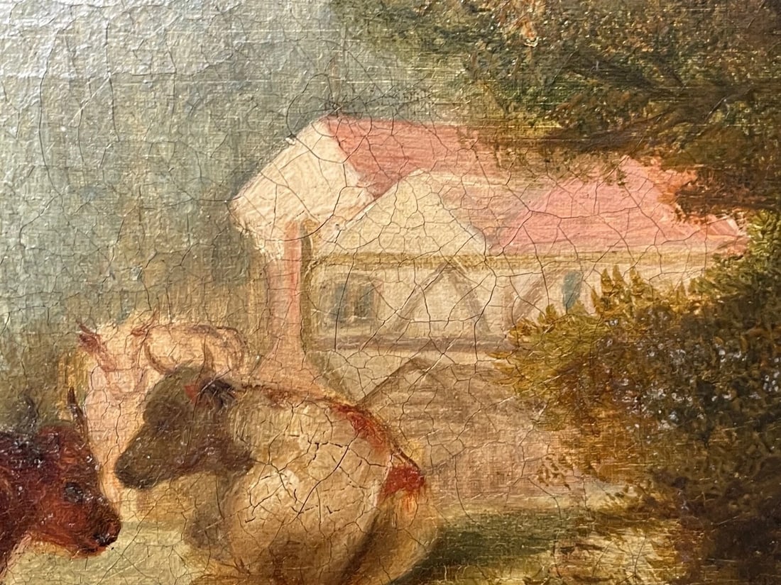 Majestic Georgian Pastoral Oil Painting Cattle Watering After Paulus Potter - 8