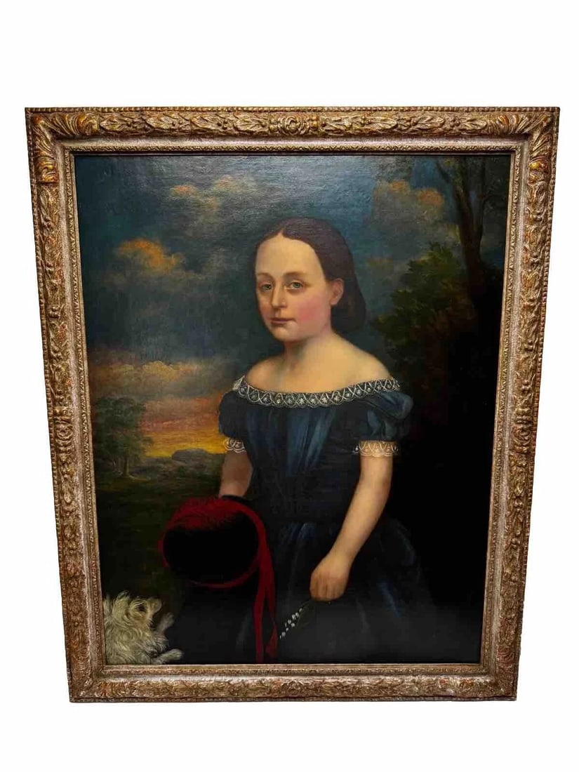 19th Century Portrait Eliza Maddock of Onchan Isle of Man With Havanese Dog: 19th Century Portrait Eliza Maddock of Onchan Isle of Man With Havanese Dog Click image to enlarge Description Large 19th-Century Portrait — Eliza Maddock of Onchan, Isle of Man, wi